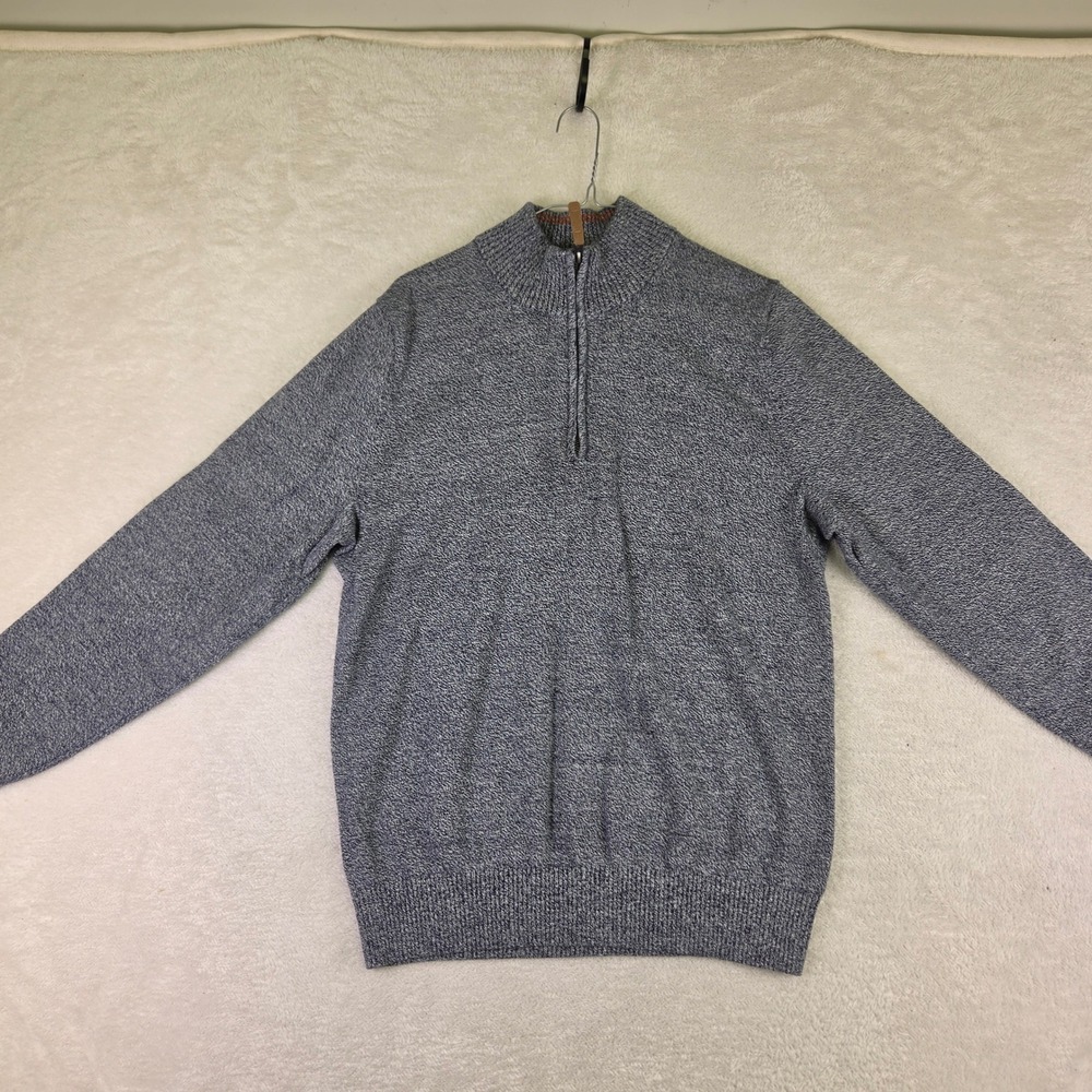 Duluth Trading Co Mens Medium Blue Marled Quarter Zip Mock Neck Sweater Pullover
